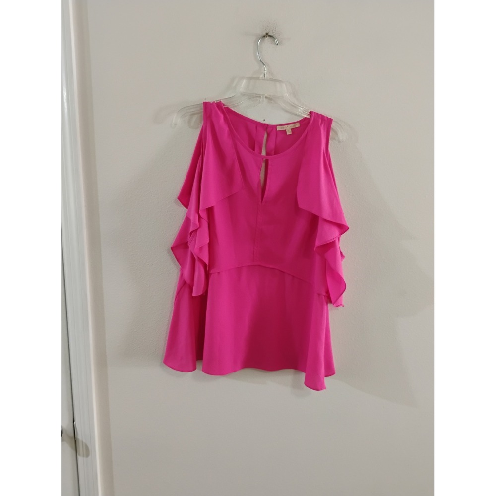 Gibson & Latimer Hot Pink Cold Shoulder Ruffle Peplum Blouse Large